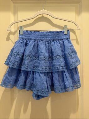 Altar'd State Periwinkle Tiered Lace-Trim Shorts